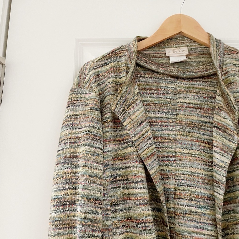 Linda Lundstrom Muticolored Rainbow Knit Jacket Sweater Set Lagenlook - Picture 5 of 9
